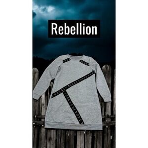 Vintage Y2K Punk Grunge Unique Pierced Quilted Long Sleeve Cozy Sweatshirt Dress